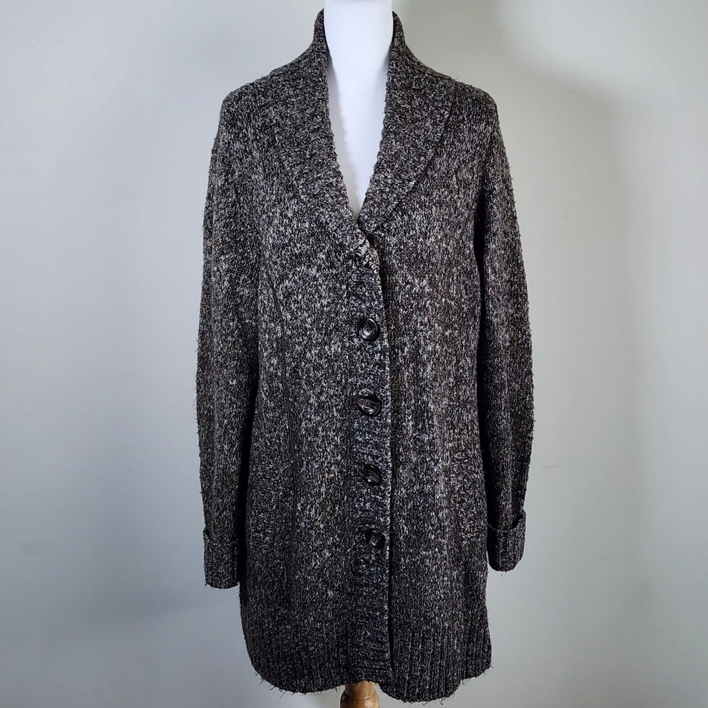 Daliaโ Long Cardigan Sweater Womens XL Brown Marl Shawl Collar Chunky Knit Fall